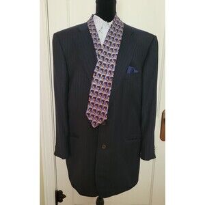 Ermenegildo Zegna Navy Chalk Stripe Twill Suit Italy Tailored Switzerland 2004